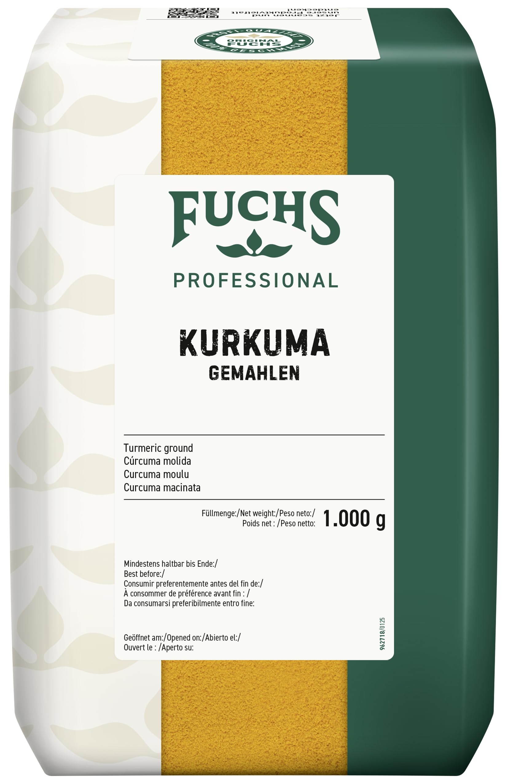 Fuchs Professional - Kurkuma gemahlen | Für Gerichte der indischen Küche und Reis- und Kartoffelgerichte | Profi-Qualität für Großverbraucher und Gastronomie | 1 kg Beutel