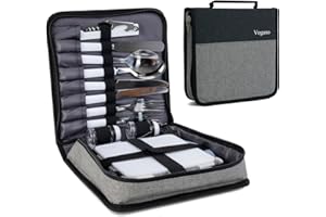 Vogano Picnic Set for 2-4, Portable Travel Utensils with Case, Reusable Camping Cutlery Plates, Stainless Steel of Spoons and Forks, for Hiking, Camp, BBQ, Gift