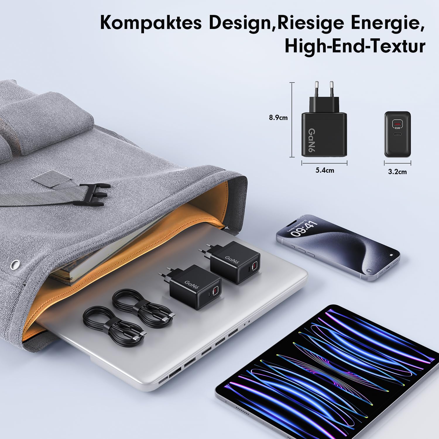 HSSNS 90W USB C Ladegerät, 2-Pack 2 Port Schnellladegerät mit Kabel, GaN PD Charger für iPhone 17/16/15 Series, MacBook Pro, iPad, Galaxy, Pixel und mehr 6