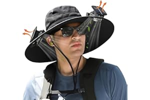 X-CHENG Solar Fan Hat,Wide Brim Sun Cap with 2 Solar Sun Protection Fans,Waterproof UPF 50+ Bucket Fishing Hat with Fan Built in