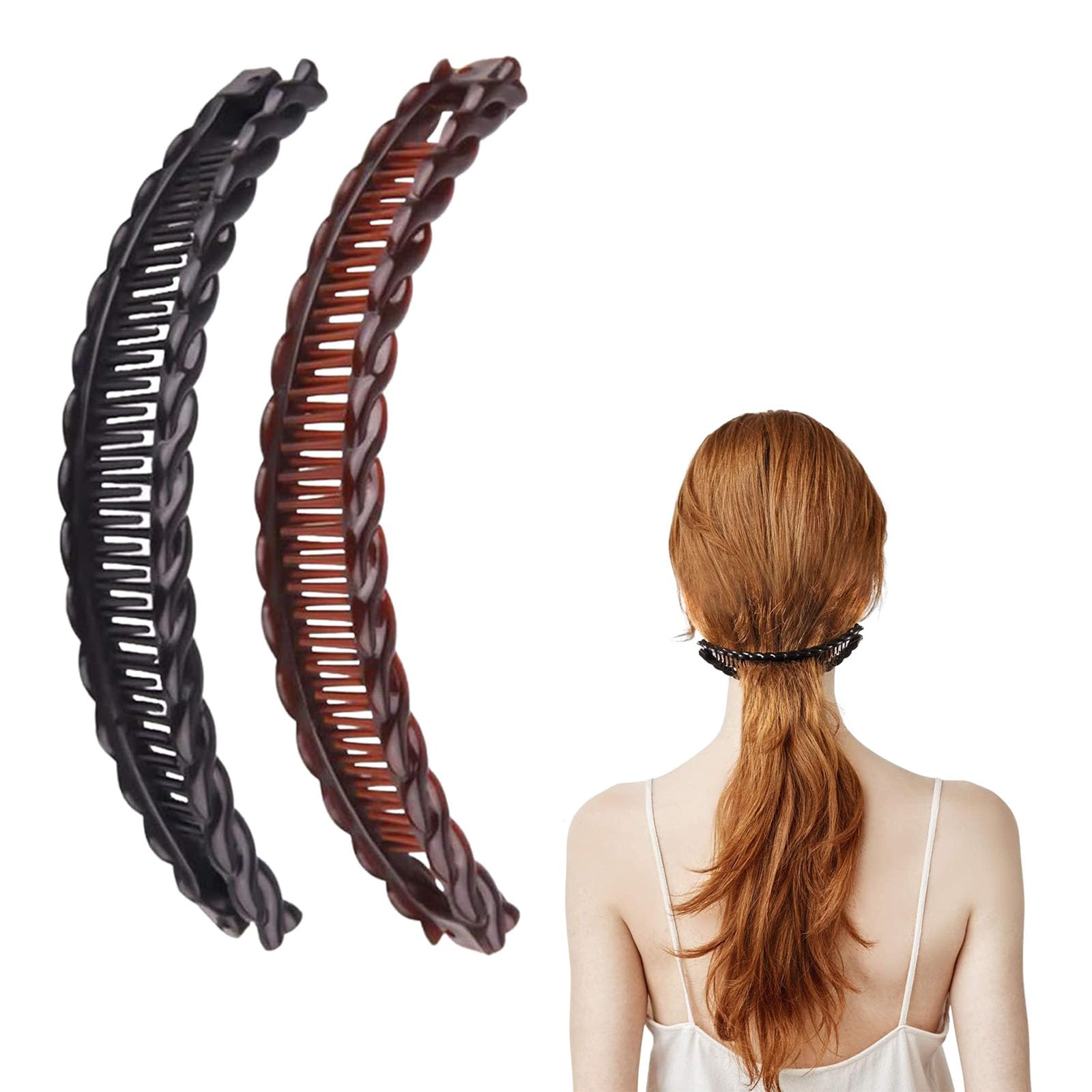 dinghaole 2 Pcs Banana Hair Clip, Banana Hair Comb Double Comb Long Hair Clips, Banana Hair Comb Clips, Ponytail Banana Clip hair Accessory, for Fine Thick Hair French Hair Accessories for Girls