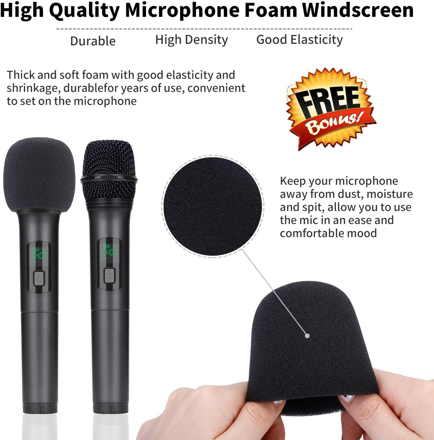 Kithouse K380A Wireless Microphone Karaoke Microphone Wireless Mic Dual With Rechargeable Bluetooth Receiver System Set - UHF Handheld Cordless Microphone For Singing Speech Church(Elegant Black): Musical Instruments