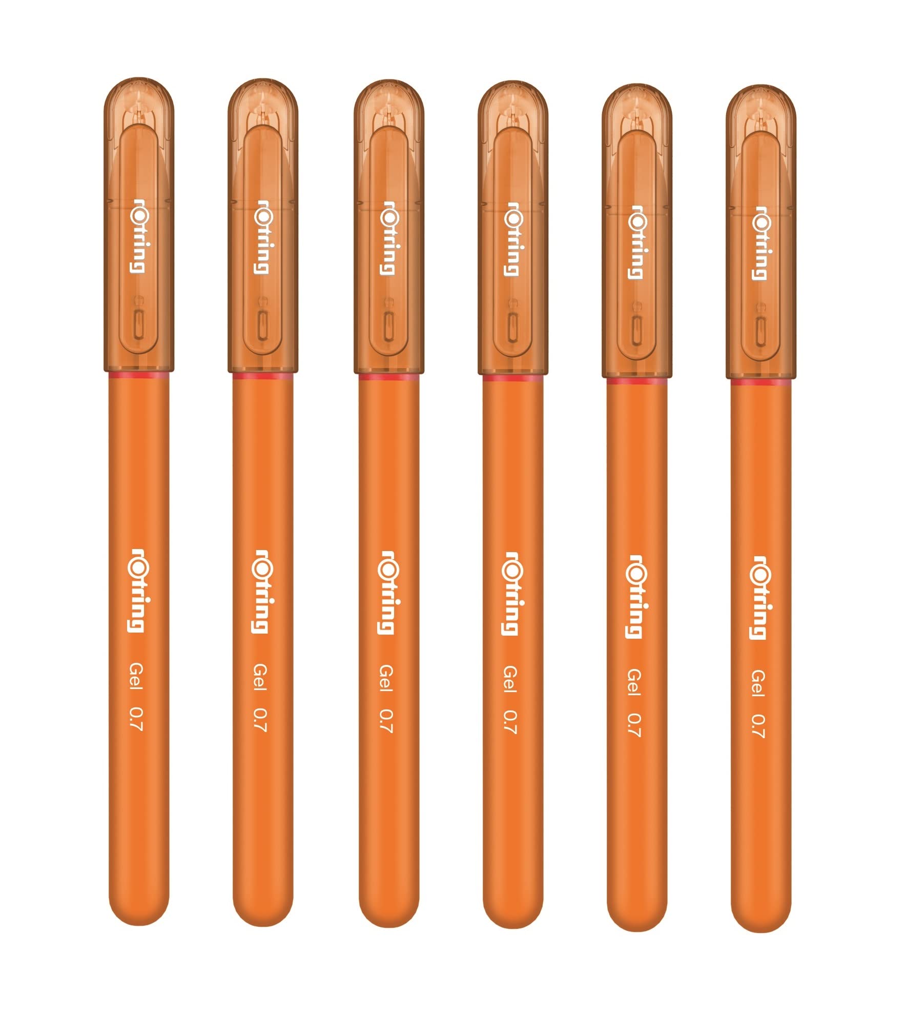 rOtring Gel Rollerball Pens - Medium Point 0.7mm - Rubber Grip - Pack of 6 - Orange Ink - Smooth Quick Drying Gel Ink