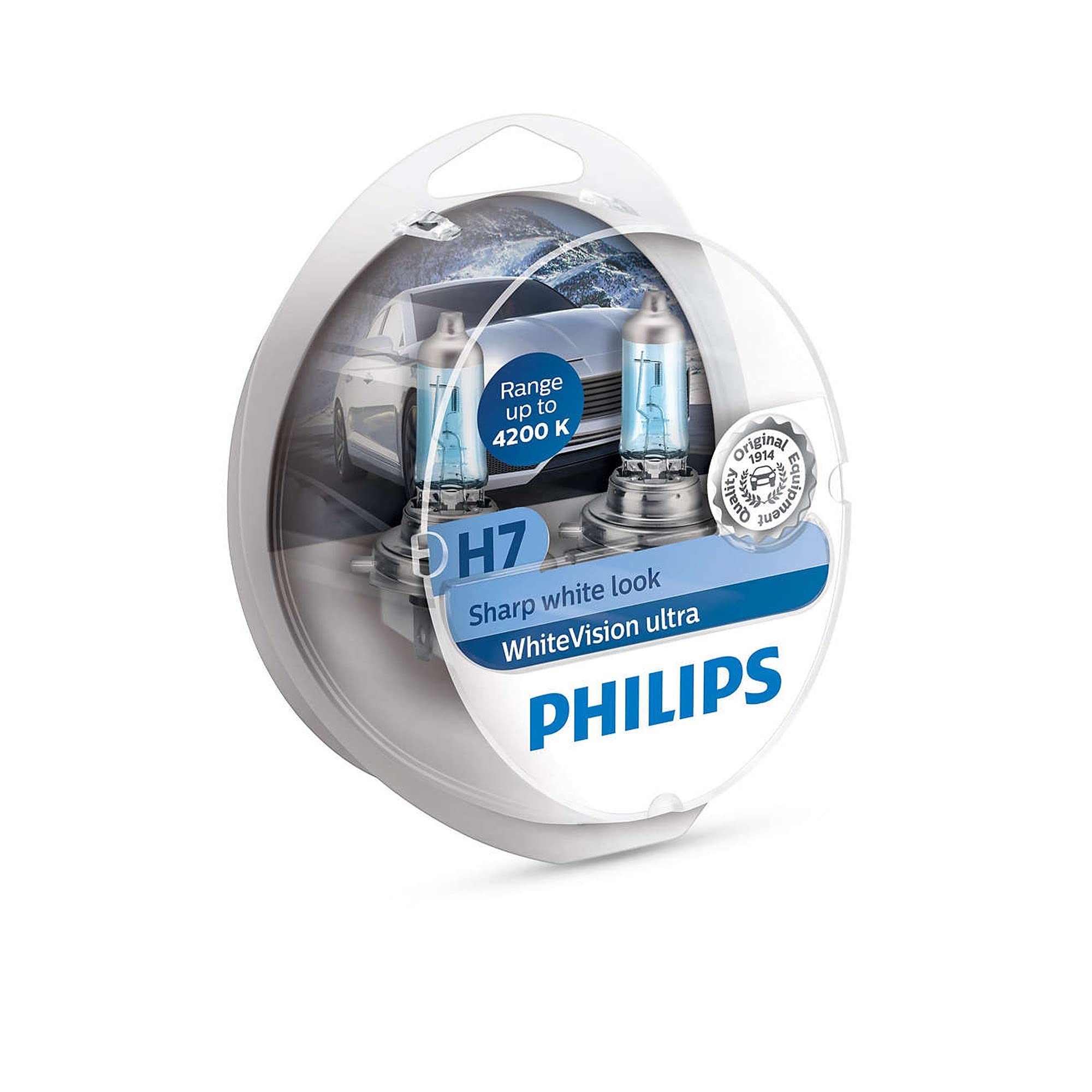 Philips WhiteVision ultra H7 car headlight bulb, 4.200K, pack of 2