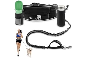 TECSPACE Hands Free Dog Leash, Dog Walking Fanny Pack with Leash - Waist Leash for Dog Walking with Water Holder,Adjustable Dog Running Leash Belt for Training Jogging Hiking(Black/L)