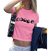 Kelxjia Graphic Baby Tees for Women Y2k 8-Ball Shirt Cute Crop Tops for Teen Girls Aesthetic Emo Clothes 2000s Grunge Shirts(Pink,L)