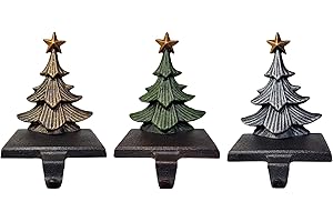 Lulu Decor, Cast Iron Christmas Tree Stocking Holders, Sold in Set of 3 Trees in Metallic Gold, Silver and Green Finish, Beautiful, Heavy, Sturdy Stocking Hooks (Color Trees)