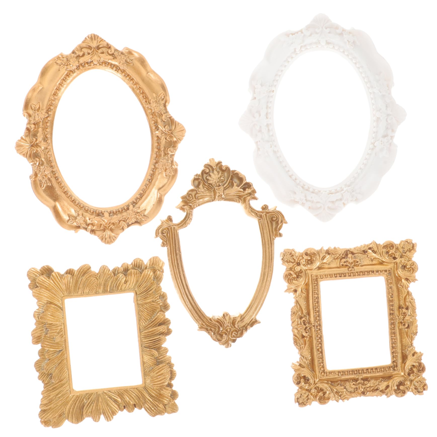 Artibetter 5pcs Photo Frame Photography Props Antique Decor Picture Gifts Miniature Holder Picture Frames 1: 12 Scale Nail Art Display Frame Gallery Wall Frame Set Ornament Photo Holder Oval