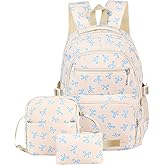 SXS LACONIC Bow Backpack, Coquette Backpack for Women, Pink Bow Shoulder Bag 3PCS Set, Cute Large Capacity Versatile Rucksack