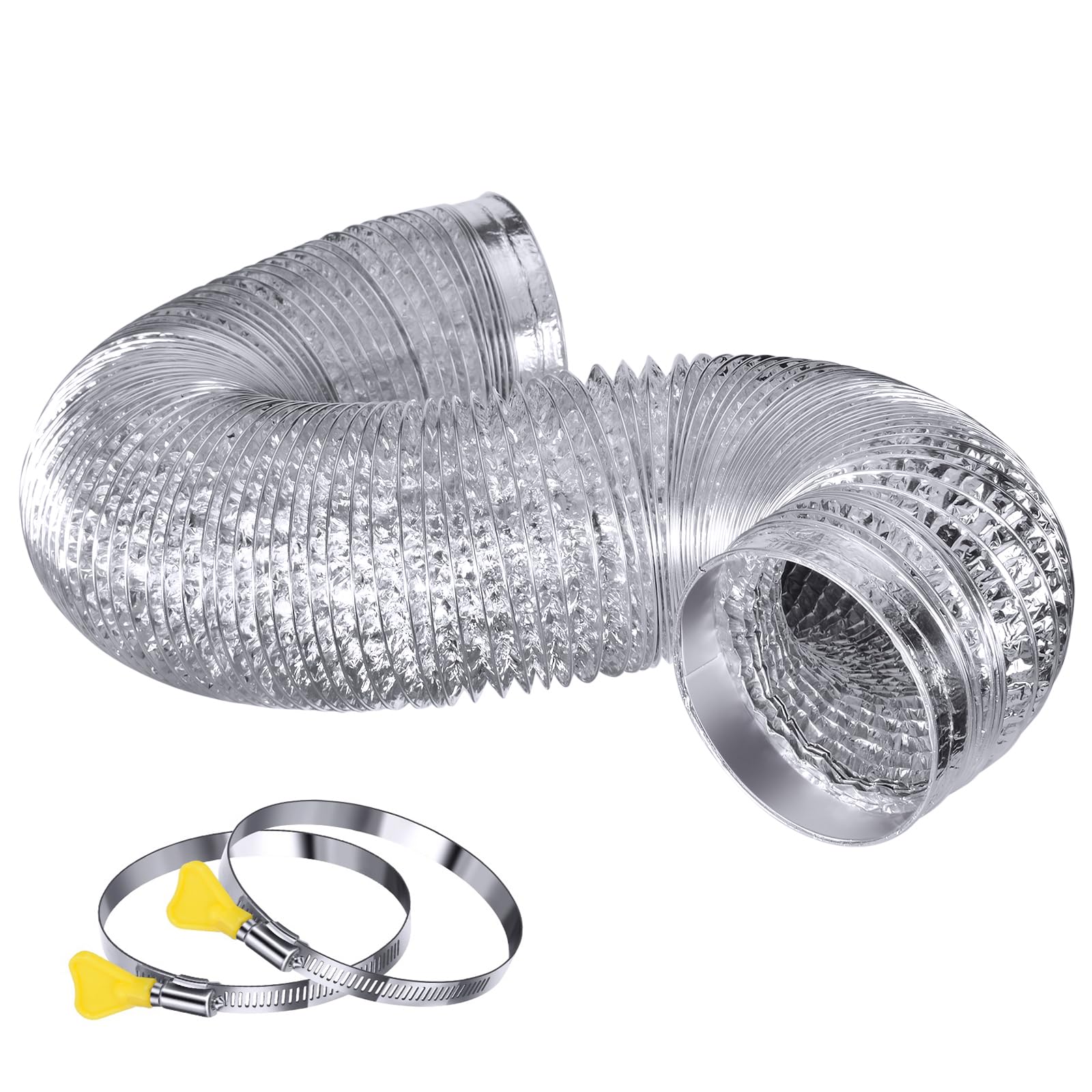 Photo 1 of Steelsoft Heavy Duty 4"Flexible Dryer Vent Exhaust Duct Hose 16 Feet Long, Extra Thick(6-ply) Aluminum Foil HVAC Ducting Kit with 2 Key Hose Clamps