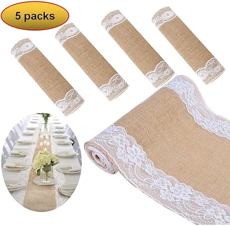 Bit Fly 5pcs 30 X 275cm Chemin De Table Toile De Jute Et Dentelle