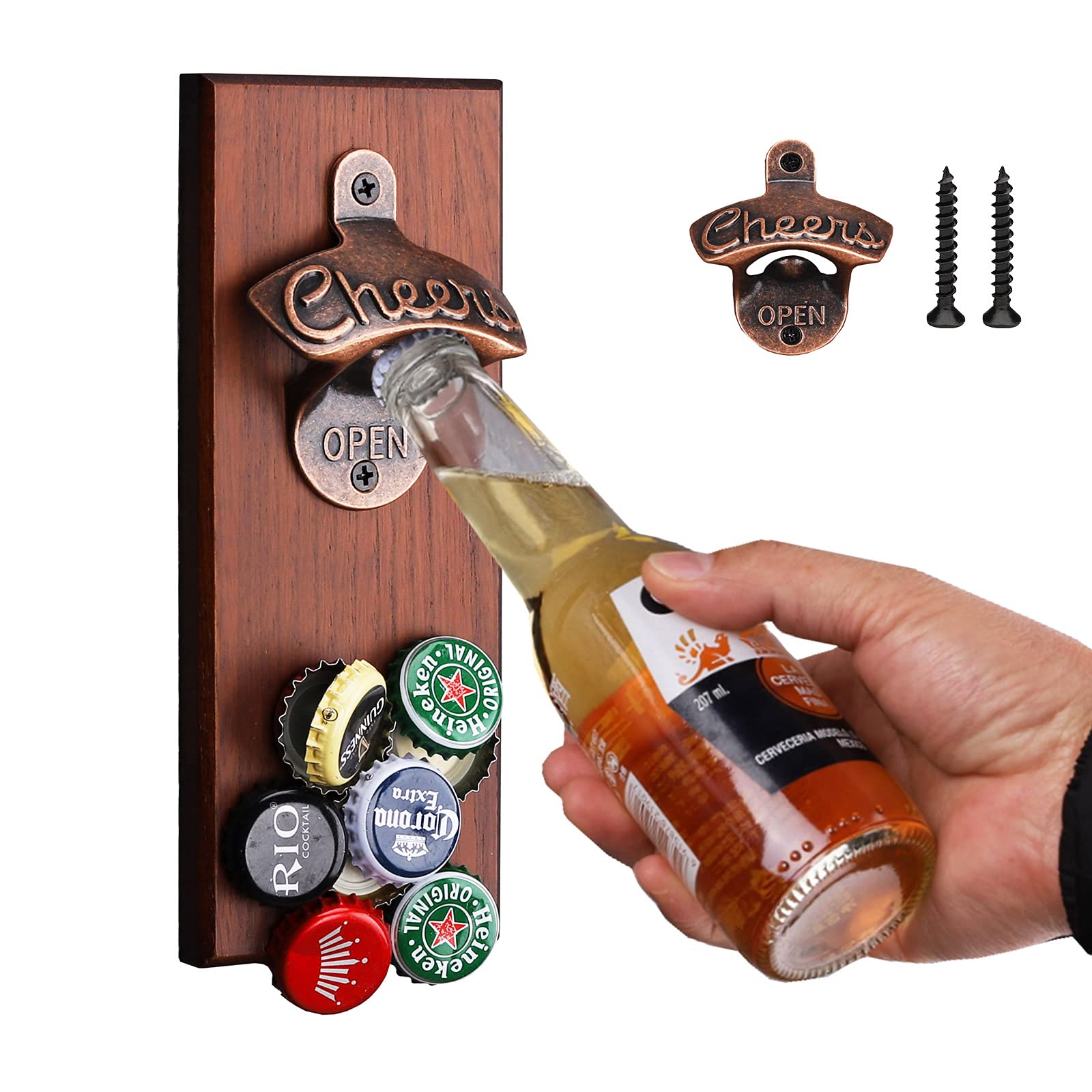 Gifts for Dad Men - Magnetic Beer Bottle Opener Wall Mounted with Auto Catch, Novelty Birthday Gift Ideas for Dad Husband Him, Home Bar Accessories, Pub, Garden, Man Cave, Housewarming