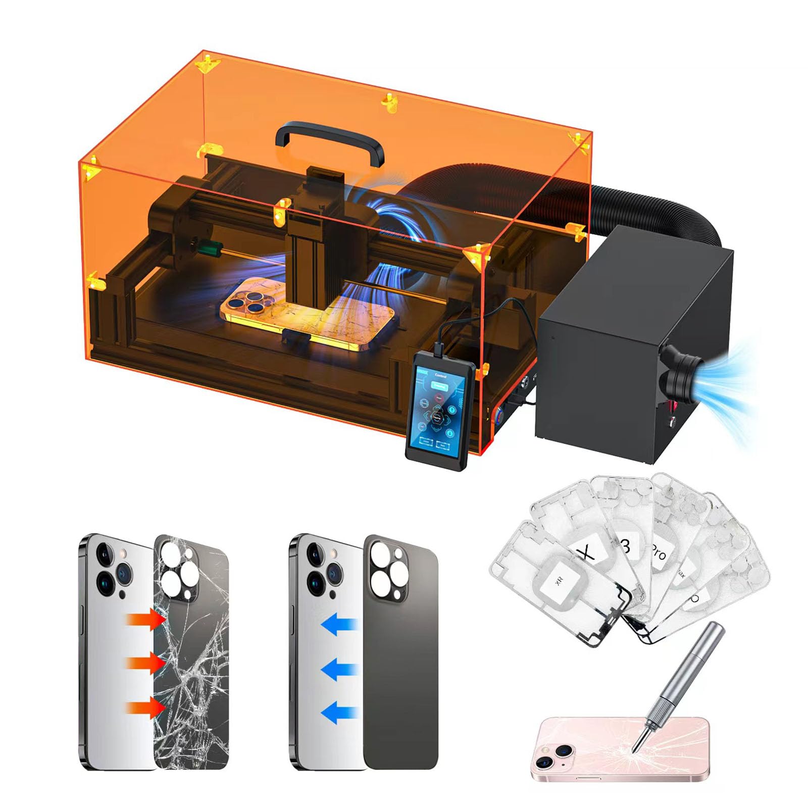SRWOR V2 Laser Machine for iPhone 8-15 Series Back Glass Replacement, Cell Phone Repair Laser Safely, Auto-focus Laser Seperator Engraving Machine with Air Filter and Phone Repair Tools