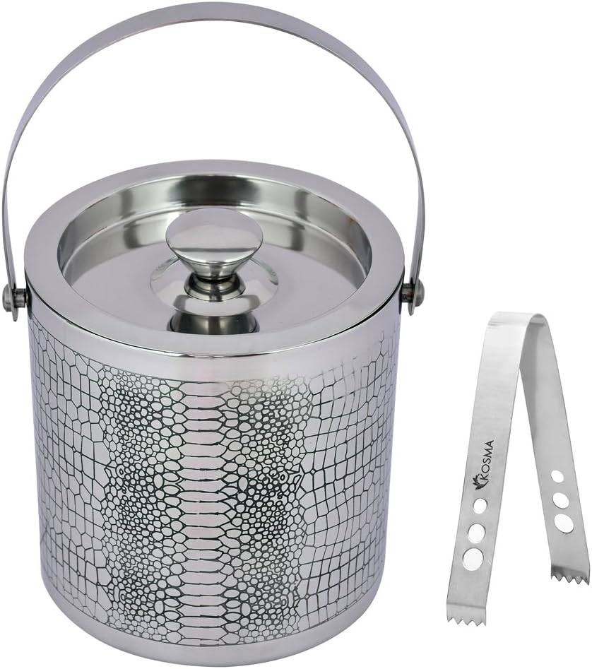 Kosma Designer Double Wall Stainless Steel Ice Bucket and Lid with Ice