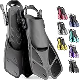 CAPAS Snorkel Fins, Travel Size Short Flippers for Snorkeling Swimming | Adjustable Swim Fins Flexible Open Heel Lightweight Scuba Diving Fins for Adult Men Women Kids Ideal for Recreational Use