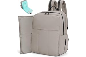 MOMINSIDE Diaper Bag Backpack Lightweight Puffer Diaper Bag, Quilted Baby Bag for Boys Girls, Large Changing Pad, Stroller Straps, 15 Pockets, Grey