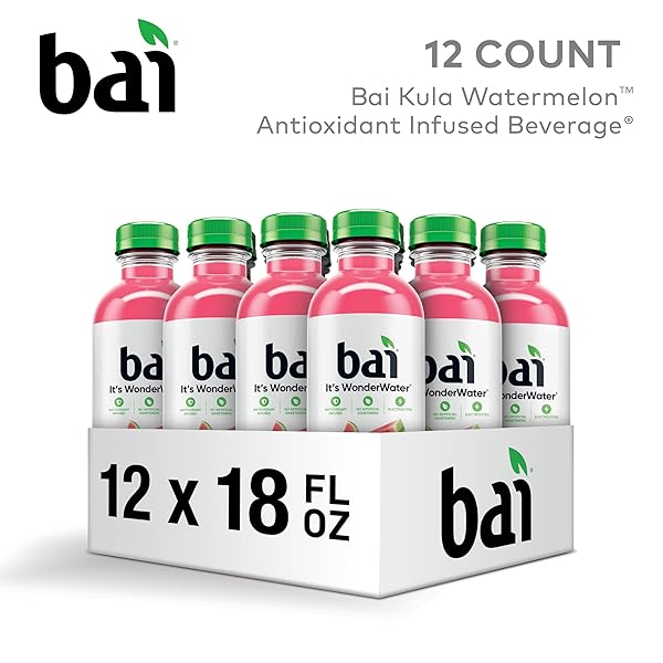 BAI ANTIOXIDANT INFUSED WATER BEVERAGE, KULA WATERMELON, WITH VITAMIN C AND NO ARTIFICIAL SWEETENERS, 18 FLUID OUNCE BOTTLE, 12 PACK