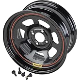 Bassett 15x7 DOT D-Hole Steel Racing Wheel, 1 Wheel, 4 Valve Stems | Includes 4 Rubber Valve Stems, Lug Centric Design Requires Bolt Pattern Balancing, Durable Powder Coat Finish