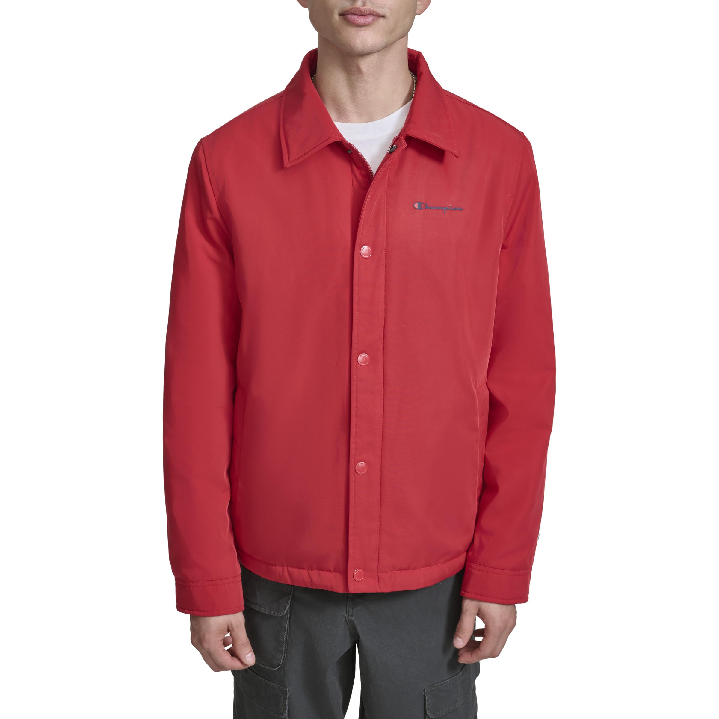 Champion Men's Active Water-Resistant Coaches Jacket, Chili Pepper, Medium
