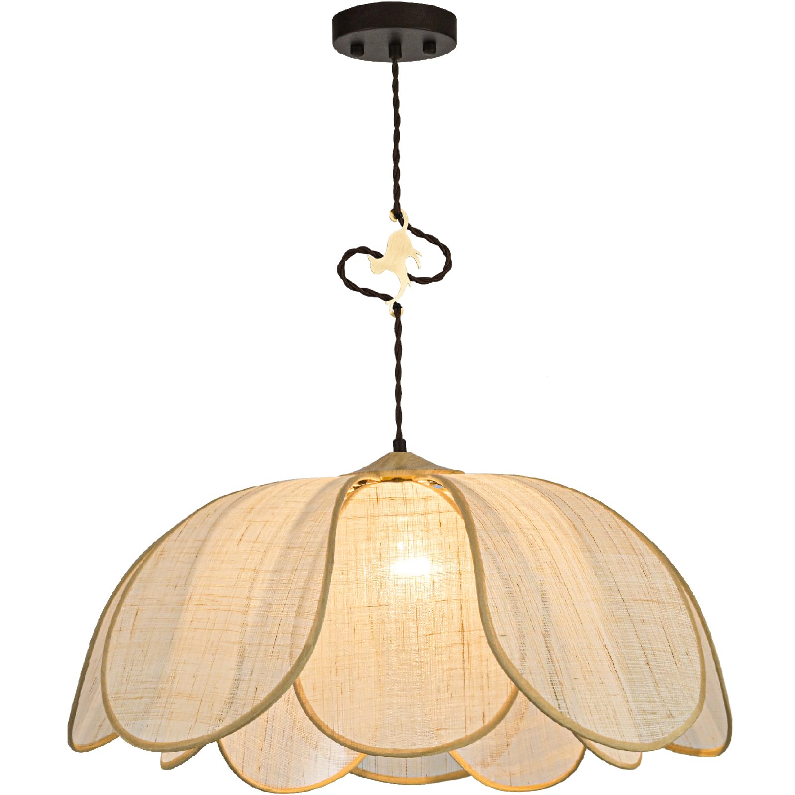 Photo 1 of Boho Light Fixture, 24" Hand Woven Rattan Chandelier, Boho Chandelier with Brass Cat Hook for Dining Room, Living Room, Kitchen, Bedroom and Restaurant
