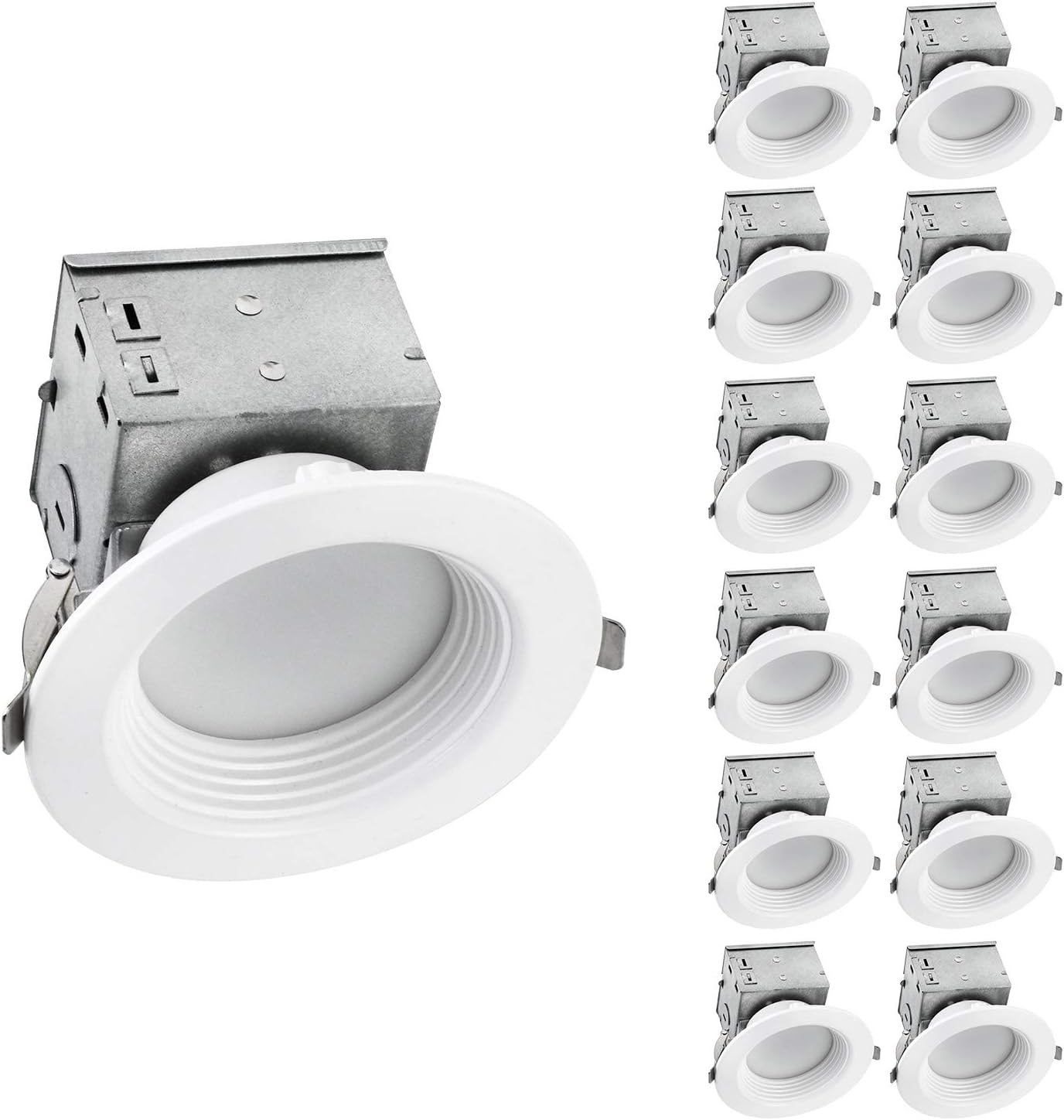 OSTWIN (12 Pack) 4 Inch Canless LED Recessed Light, Dimmable Downlight Fixture with Integrated Junction Box, 10W (75W Eqv.) 800 Lm, 3000K Warm White, Wet Locations, IC Rated, ETL Listed