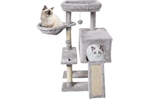 MIAO PAW 10Grey Cute Cat Tree Tower for Indoor Cats - Condo with Sisal Scratching Posts，Jump Platform Cat Furniture Activity Center Play House Bed