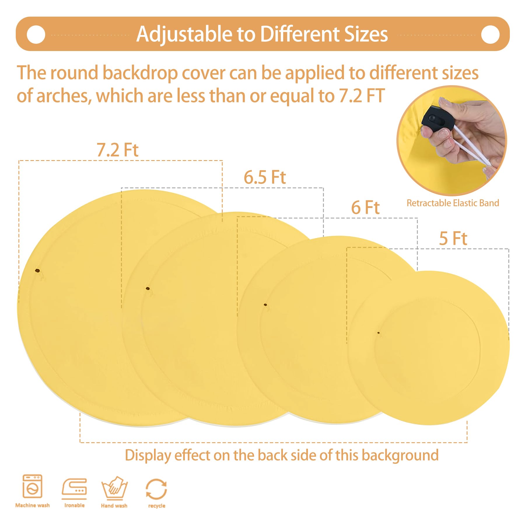 Gallety 7.2 x 7.2FT Yellow Round Backdrop Cover for 5 to 7.2ft Circle Stand - Adjustable Polyester Arch Backdrop Cover for Wedding Arch Birthday Party Photography Decoration