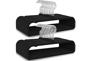 BESSLLY 50 Pack Black Velvet Hangers Non Slip, Felt Pants Hangers Thin Space Saving Clothes Hanger Flocked Strong Durable Ganchos para Colgar Ropa with 360°Swivel Hook for Pants Jeans Shorts Skirts Tank Top