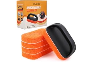 KTUOPEE Upgraded 6-Piece Griddle Cleaning Kit for Blackstone, Flat Top Grill Cleaner Non-Scratch Scouring Pads for Kitchen - Heavy-Duty 5 Griddle Scrubber Pads with 1 Handle