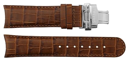 TELLUS Braun Kalbsleder Uhrenarmband, Alligatormuster, Faltschließe, 22mm Uhrenarmband _ B22015