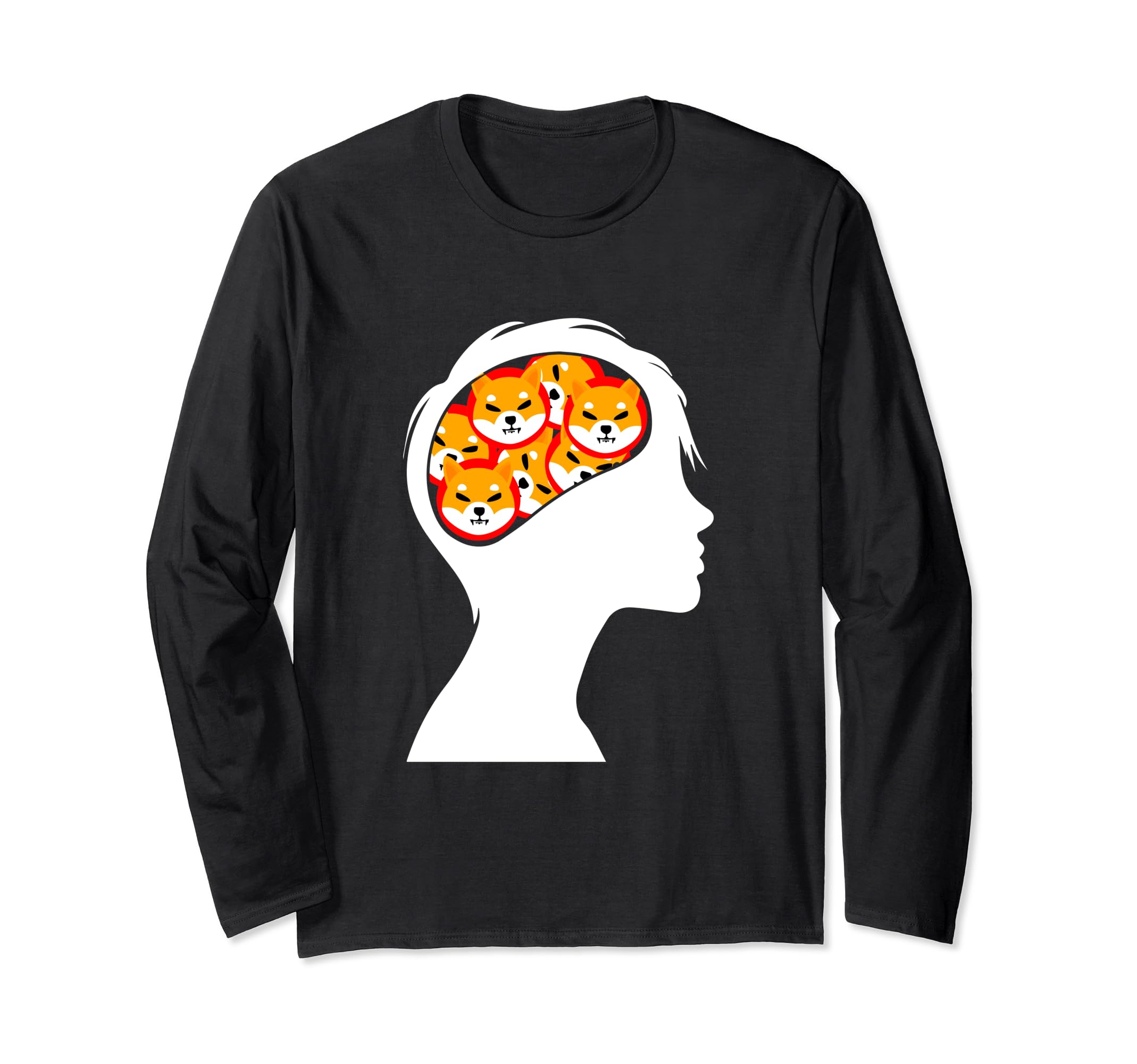 Shiba Inu Coin In Brain Funny Digital Currency HODL Lover Long Sleeve T-Shirt