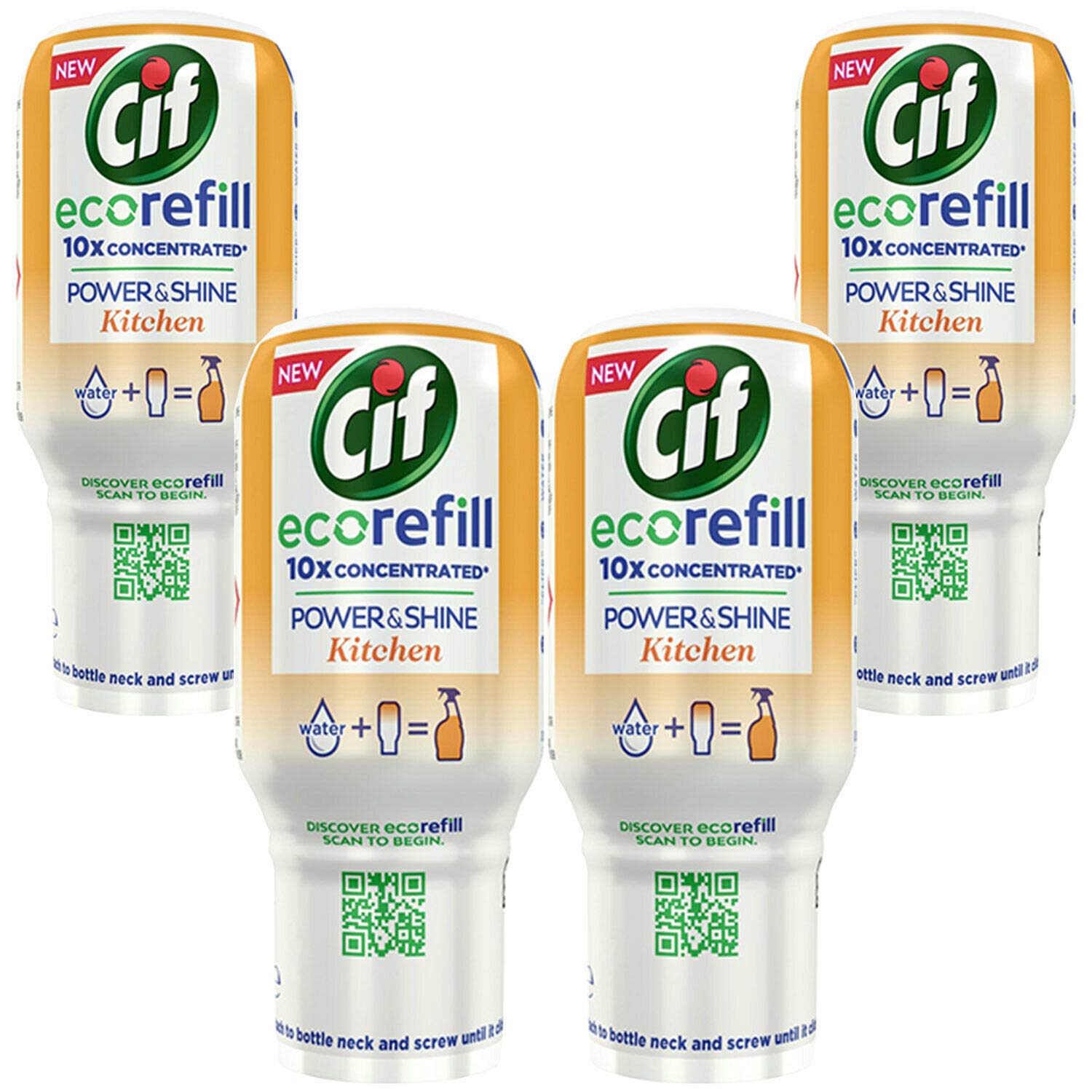 Cif Power & Shine Kitchen Cleaning Spray Refill (Pack of 4 x 70 ml Eco Refills)