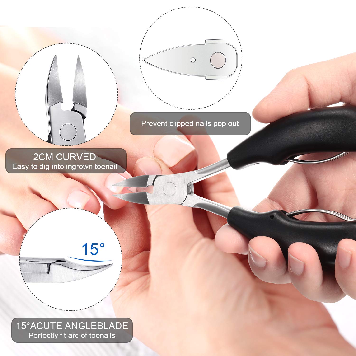 15 Pieces Ingrown Toenail Tools Stainless Steel Foot Nail Tools, Include Toenail File and Lifter, Nail Clipper, Cuticle Cutters, Cuticle Pusher and Manicure Pedicure Tools for Ingrown and Thick Nail: Beauty
