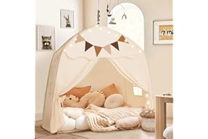 Extra Large Kids Play Tent with Flags & Star Lights, Portable & Foldable Teepee, Boys & Girls, Indoor Outdoor Dome Tent Playh