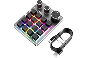 LICAEVEY Programmable Mechanical Keyboard 16 Keys 3 Knobs, Wireless Macro Pad with USB and BT Mode for Gaming, Office, Video 