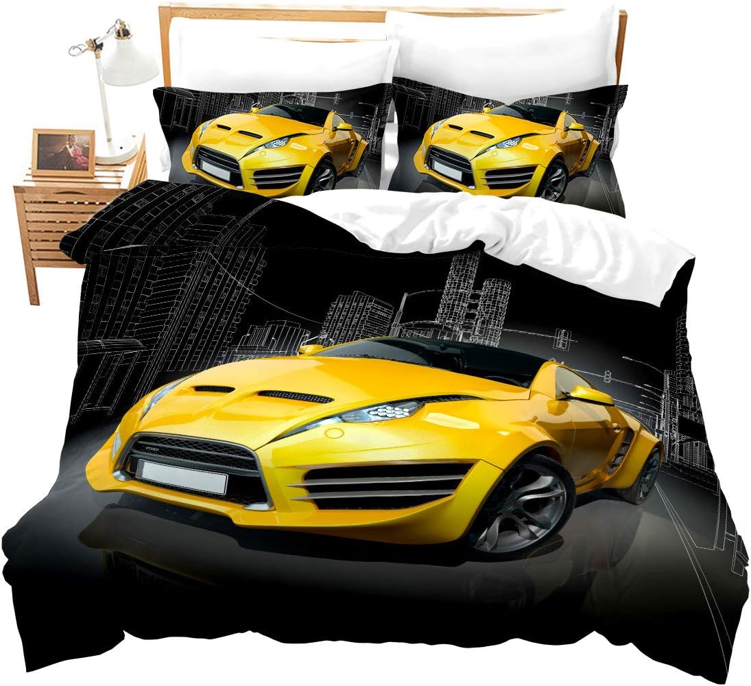 Race Car Comforter Cover Double Size Boy's Sport Bedding Set Car