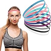 6Pcs Multi-Colored Elastic Thin Headbands for Women Stretchy Skinny Headbands Sports Athletic Hair Bands for Women Men Girls Boys Teen