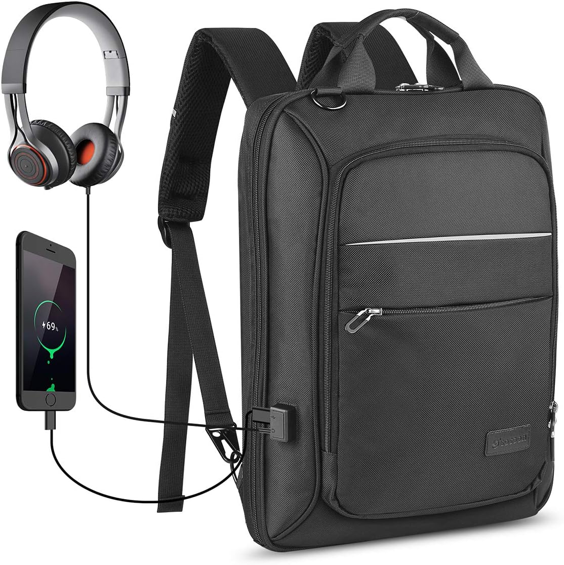 Business Laptop Backpack, Stylish Casual Daypack Slim Lightweight Computer bag for Ofiice/Work/College/Commute, Fashion Water Resistant Laptop Rucksack for Men/Women Fits 15.6-inch Laptop, Black