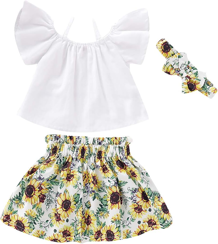 Toddler Baby Girl Floral Outfit Off Shoulder Crop Tops Tanks & Shorts Skirt Set Newborn Infant Summer Clothes