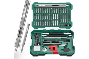 HYCHIKA BETTER TOOLS FOR BETTER LIFE HYCHIKA Precision Screwdriver Set, Mini Electric Screwdriver 67-in-1 with 52 Magnetic Bits, 3 Torque Settings, LED Light & Rechargeable Repair Tool Kit for Computer Phone Camera