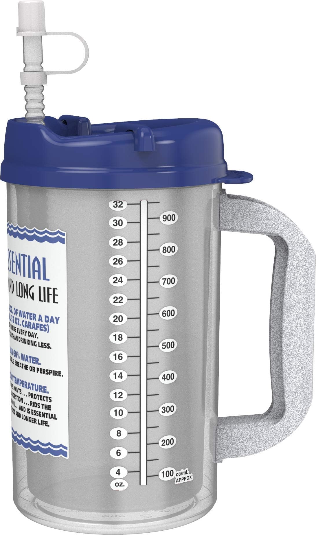 Mugs N Coffee32 oz Travel Mug – Blue Hospital Mug for Cold Drinks – Water is Essential – Double Wall Insulated, BPA-Free, Leak-Resistant – Made in USA
