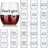 Zhehao 20 Pcs Funny Stemless Wine Glasses 12oz Disposable Party Funny Cups Clear Acrylic Shatterproof Wine Cups Printed Glasses for Indoor Outdoor Party Beach Wedding Whiskey Cocktail
