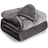 Cottonblue Weighted Blanket 15 lbs Queen Size 60x80 inches, Flannel Shaggy Sherpa Weighted Blanket for Adults Comfortable Weighted Blankets for Calming and Relax, Bed Sofa Heavy Blankets, Grey