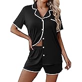 Ekouaer Pajamas for Women Set 2 Piece Soft Button Up Pjs Short Sleeve Summer Lounge Sets Comfy Sleepwear