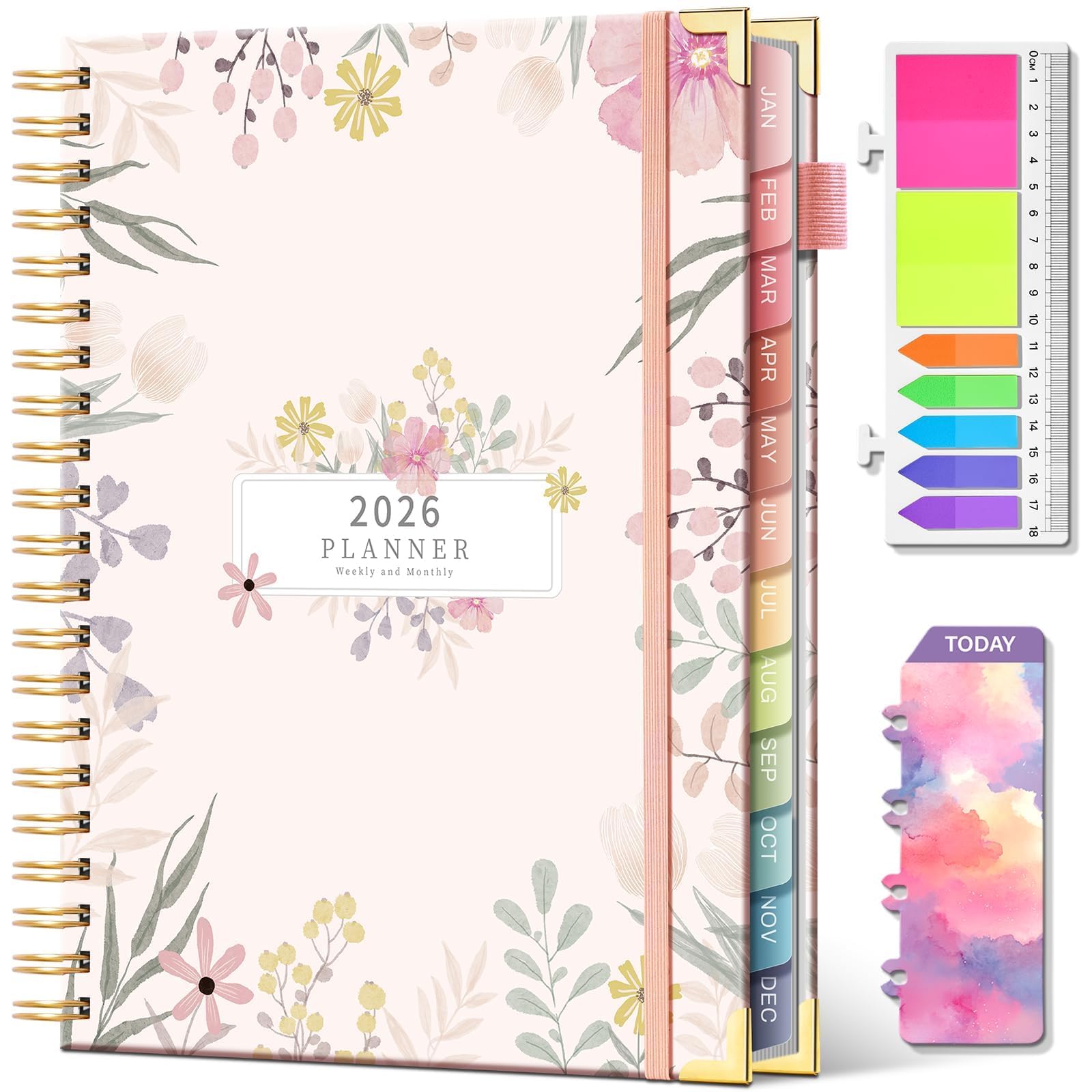 Photo 1 of 2026 Planner Weekly and Monthly Jan. 2026 to Dec. 2026 Hardcover 8.5" x 11" Planner for Women with Tabs Spiral Planners with Stickers 53 Weeks Schedule Yearly Agenda with Inner Pocket & Bookmark