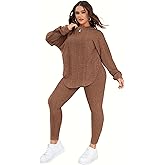 Vaimti Women's Plus Size Pajama Set Lounge Set Long Sleeve Tops Wide Leg Pants Workout Sets Tracksuit