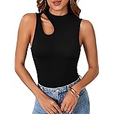 Rooscier Women's Mock Turtle Neck Sleeveless Cutout Bodysuit Slim Fit Tank Tops Leotard