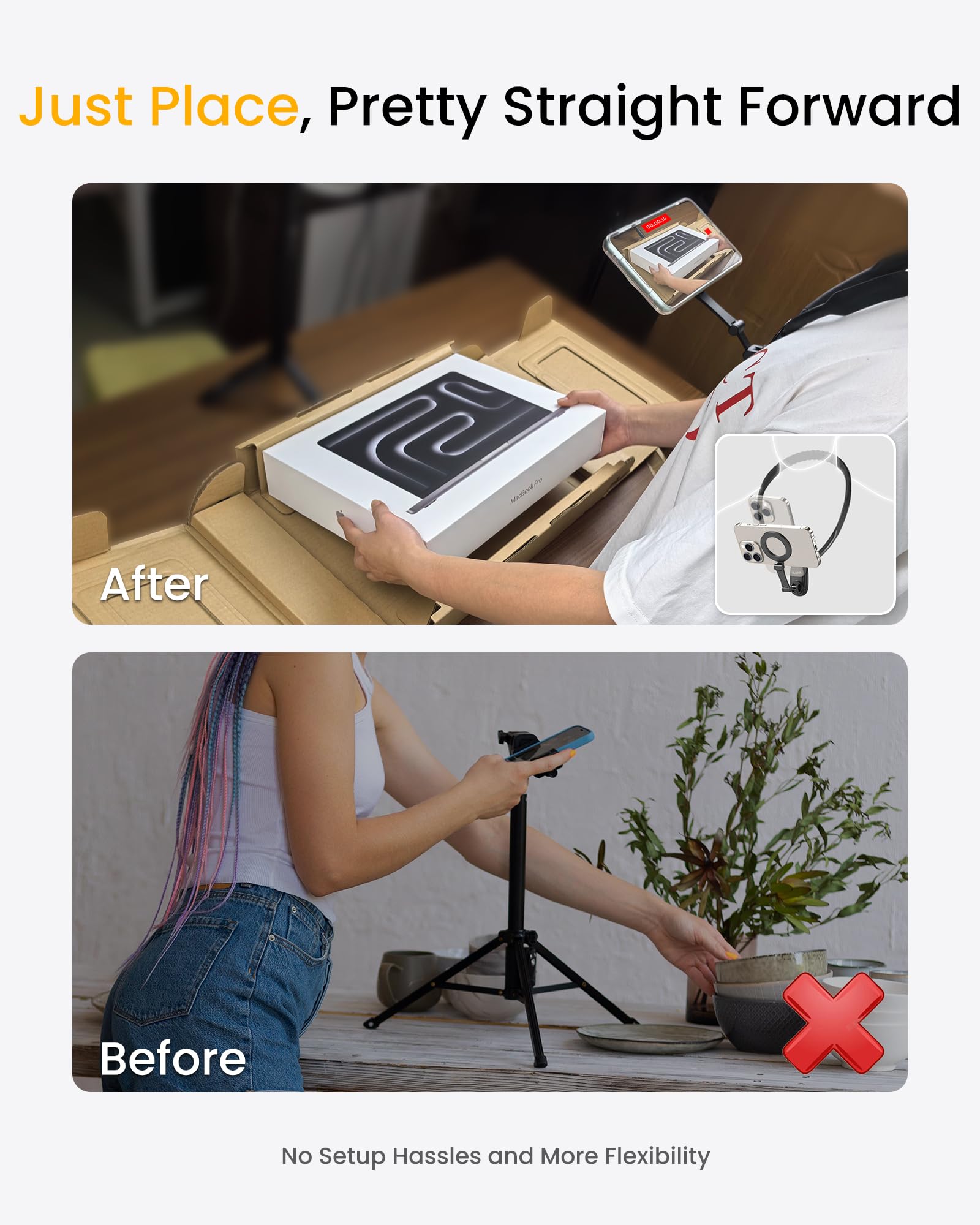 Magnetic Neck Phone Holder for Recording, Hands Free POV/Vlog Video Filming, 4 in 1 Phone Chest Mount for Cooking/Riding/Indoor/Outdoor, Content Creator Essentials for iPhone Android GoPro DJ (Black)