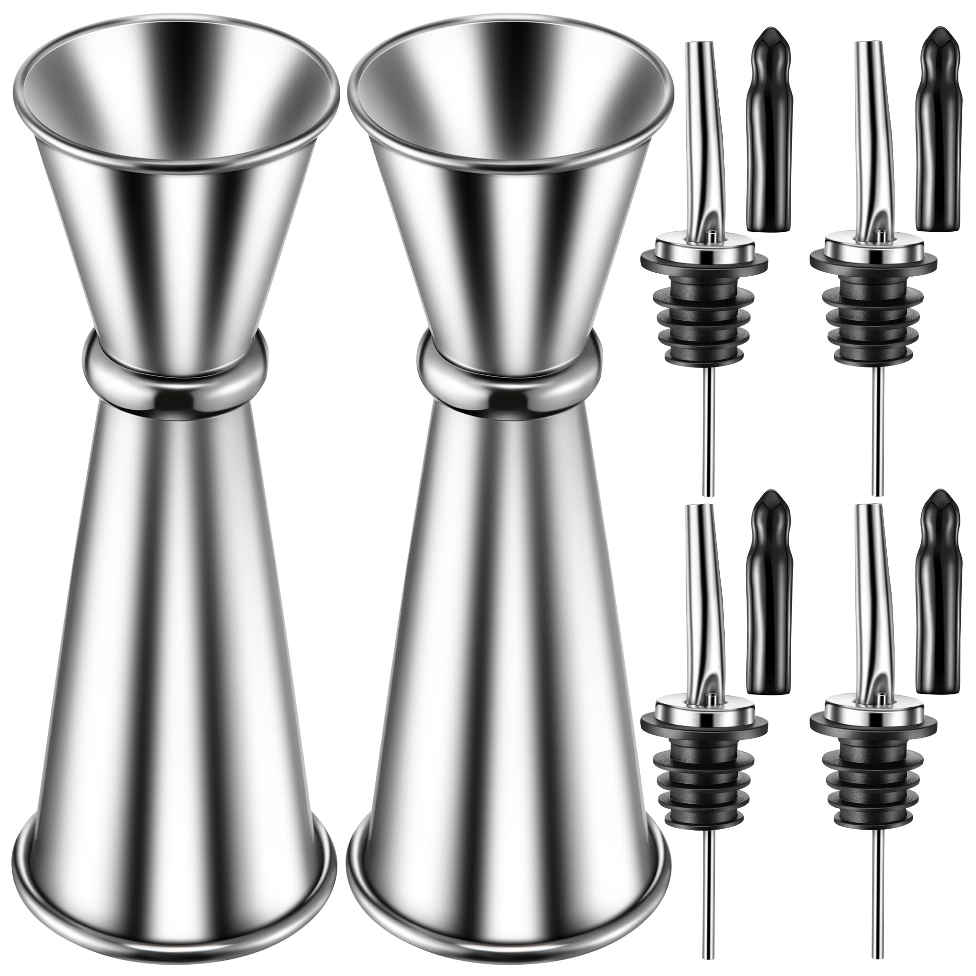 Photo 1 of **MISSING ASSEMBLY PIECES** 2 Pcs Cocktail Jigger 2 oz 1 oz with 4 Pcs Liquor Pour Spouts, Stainless Steel Double-Sided Shot Measuring Cups & Bottle Pourers for Bartending, Bar Accessories for Cocktails & Home Bar Essentials