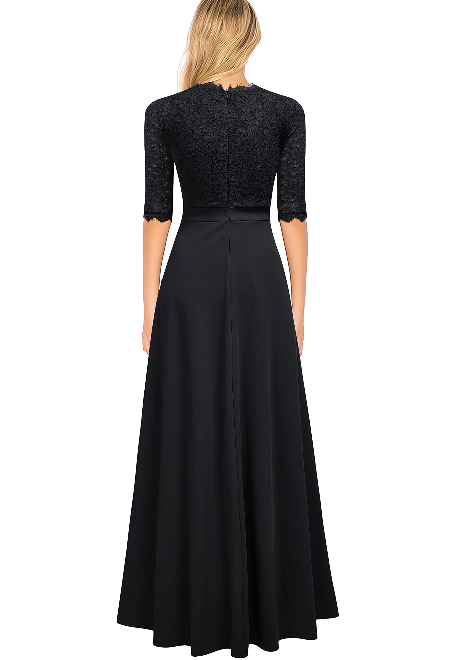 REPHYLLIS Women's V Neck Lace Vintage Formal Bridesmaid Wedding Long Dress